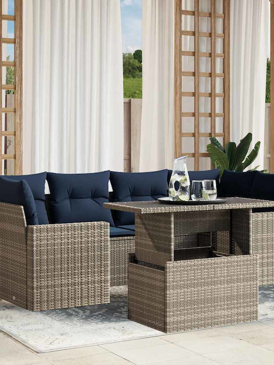 Garten- und Outdoor-Möbelsets 7 Stück Grau mit Kissen