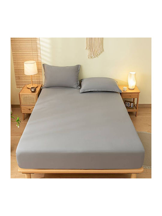 SpitiBazaar Single Bed Sheet With Rubber Hugger 100x200+30cm Light Gray