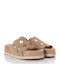 Leather Women's Flat Sandals Beige