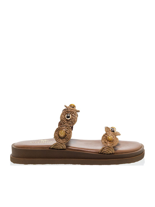Myconian Leather Women's Flat Sandals Brown