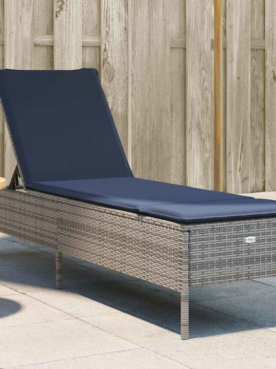 Șezlong Rattan cu Pernă Gri 198x55x39cm