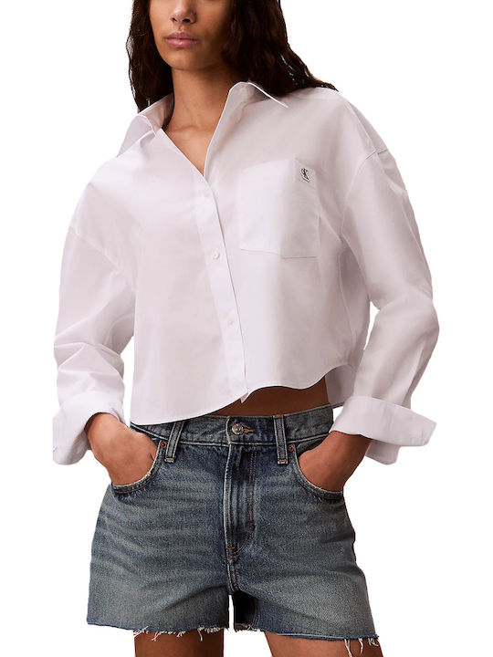Calvin Klein Μακρυμάνικο Γυναικείο Πουκάμισο Λευκο