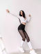 Καθημερινό Γυναικείο Κολάν Ψηλόμεσο & Push Up Μαύρο/άσπρο