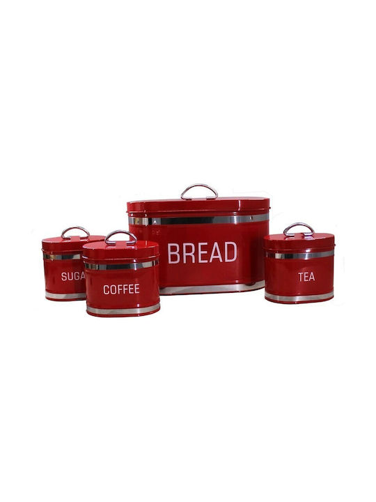 Set of 4 Coffee Tea Sugar Storage Boxes with Metallic Lid Brown 4 Pieces