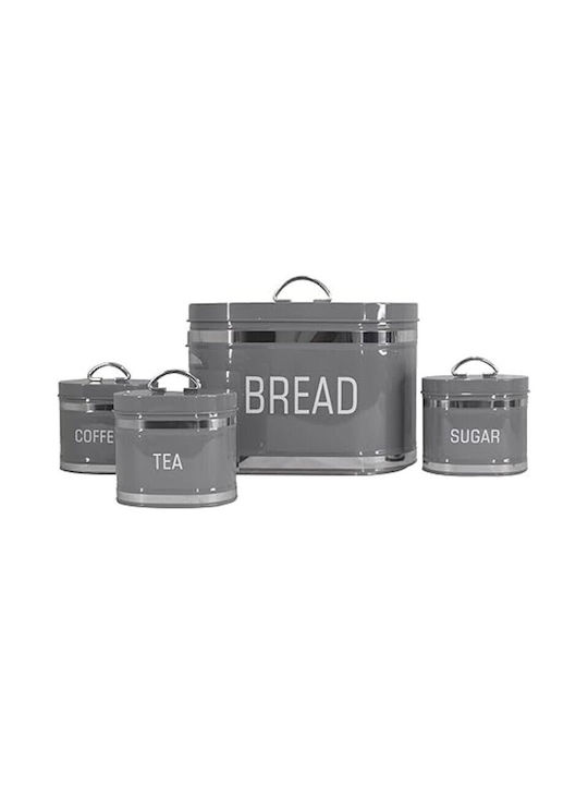 Set 4 Pieces Coffee Tea Sugar Storage Jars with Metallic Brown Lid GD-713A