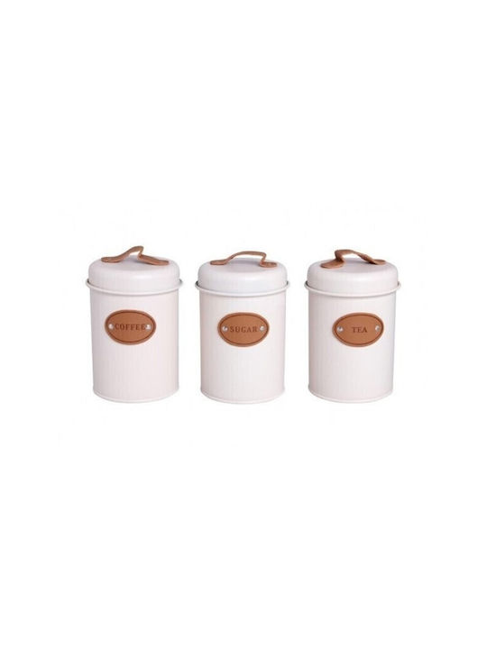 Set of 3 Pieces Coffee / Tea Jars with Brown Lid 10x10x22cm 3 Pieces