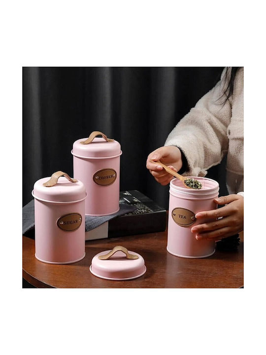 Set 3 Pieces Coffee / Tea Jars with Brown Lid 10x10x22cm 3 Pieces