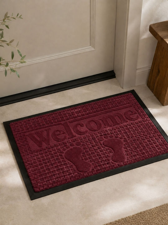 My Home Luxury Doormat Welcome Burgundy 45x75cm