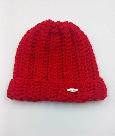 Beanie Women's Beanie with Rib Knitting in Red Colour