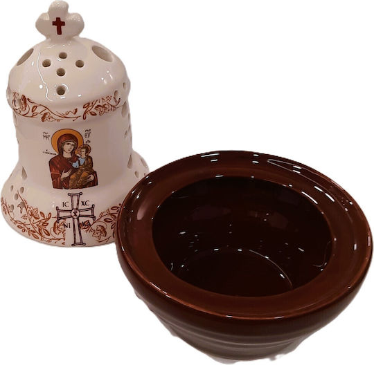 Ceramic Church Vigil Oil Lamp Panagia Two-Tone White Brown Height 20cm Diameter 12cm