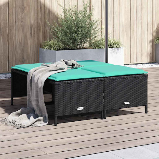Garden Stool Cube Outdoor Rattan with Cushion Black 4 Pieces 50x48x36.5cm