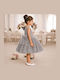 Girls Dress Sleeveless with Lace Floral Grey