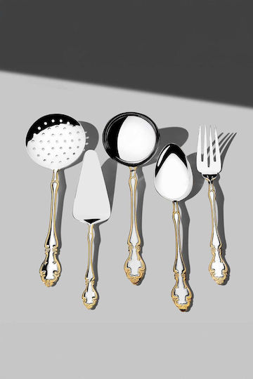 SteweHome Set Of 5 Gray Stainless Steel Serving Utensils