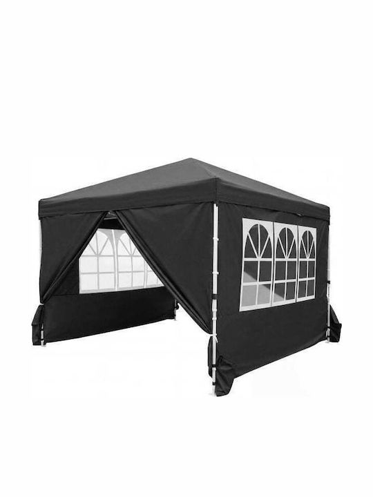 Costway Foldable Garden Gazebo with LEDs Black 3x3m