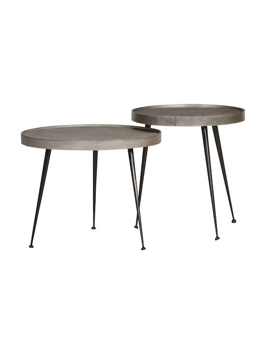 Round Wooden Side Table Silver 2 Pieces L55xW45xH45cm