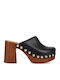 Leather Mules with Chunky Heel in Black Colour