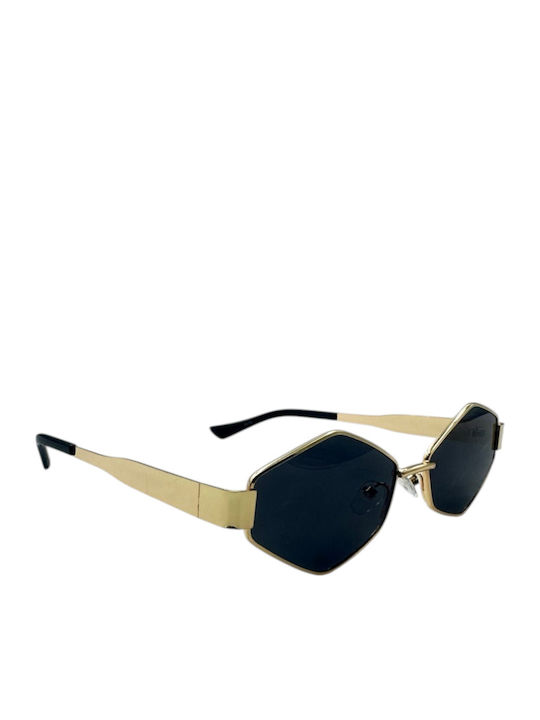 Women's Sunglasses with Black Metallic Frame and Black Lens
