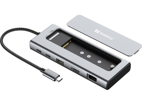 Sandberg 6in1 Travel Dock USB-C Dockingstation mit HDMI 4K PowerDelivery Ethernet Silber