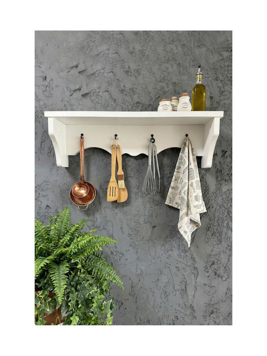 SteweHome Wooden Wall Hanger 4 Hooks White 60x14x14cm