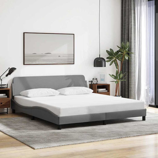 King Size Upholstered Fabric Bed Light Gray with Slats for Mattress 180x200cm