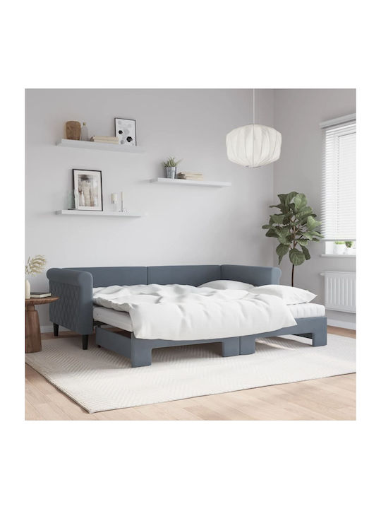 Kinderbett Bett Mit Samt Dunkelgrau Samt Mit Lattenrost & Matratze 90x190cm