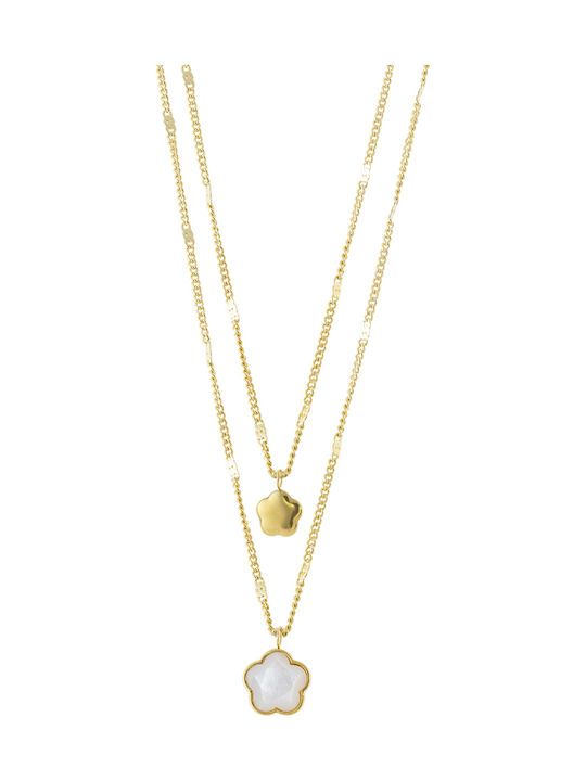 Loisir Double Necklace with Flower Design Made of Gold Plated Steel