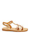 Leder Flache Damen Sandalen Gold