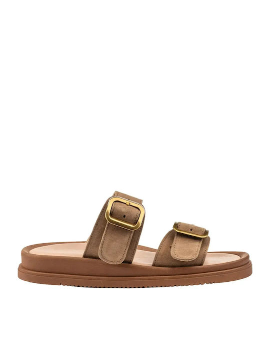 Кожени Дамски Сандали Flatforms Кафяви