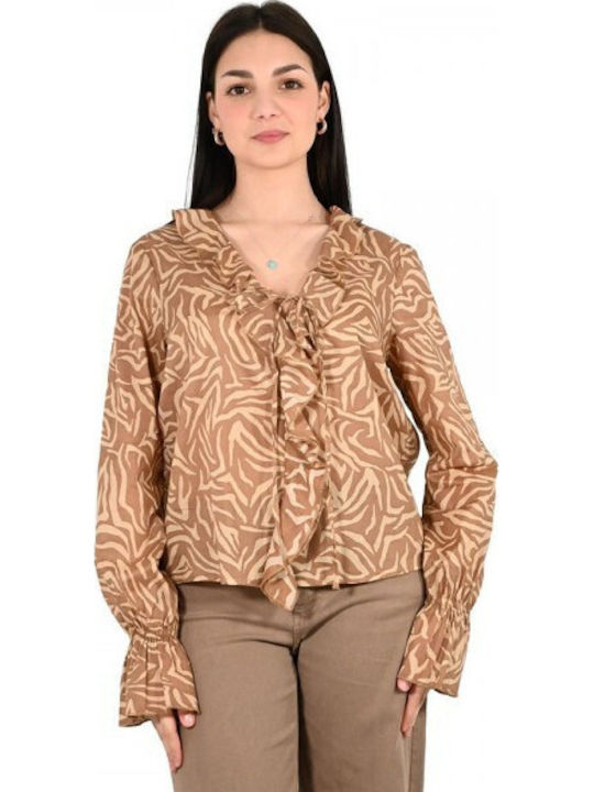 Γυναικεία Μπλούζα Βαμβακερή Animal Print Μπεζ