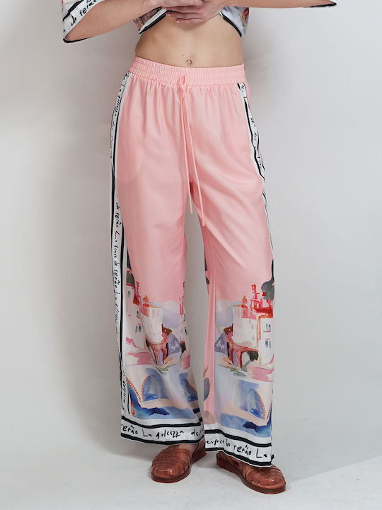 Damen Hochbund Leinen Pantaloons mit Gummiband in Loose Passform Mehrfarbig SCDGKSE561287T/MULTI