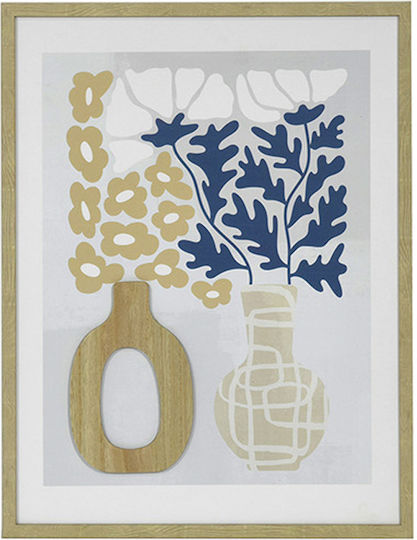Printed Painting Wooden Frame Minimal Design 2 Vases Flowers 45x2.5x60cm
