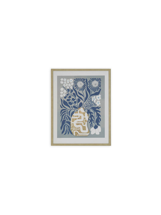 Printed Painting Wooden Frame Minimal Design 3 Vases Flowers 45x2.5x60cm