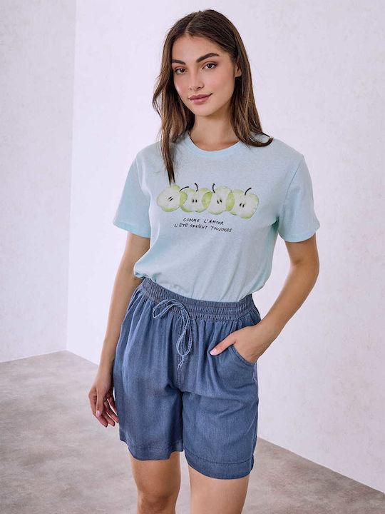 Celestino Women's Cotton Denim Look Dark Blue Shorts