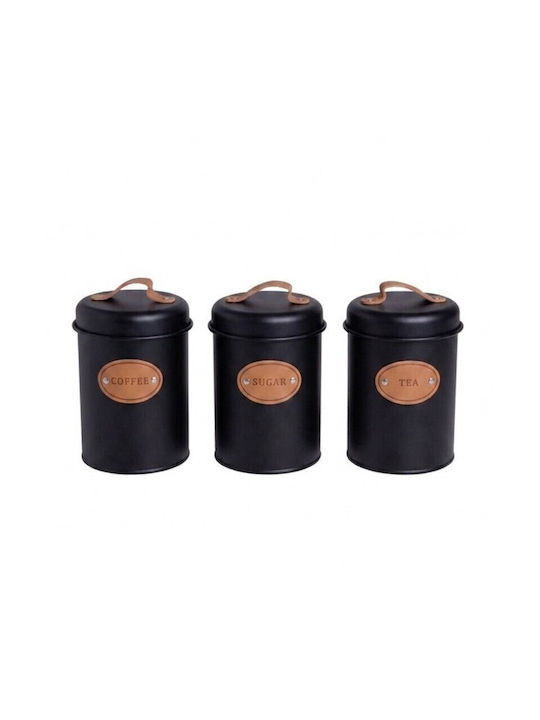 Set of 3 Pieces Coffee / Tea Jars with Brown Lid 10x10x22cm 3 Pieces