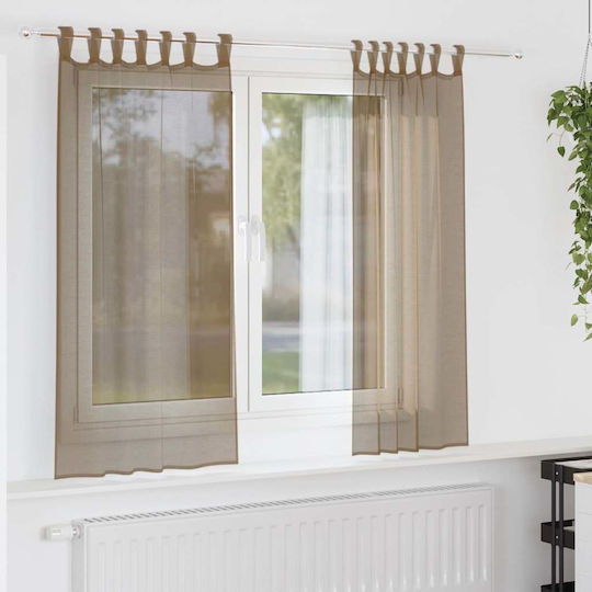 vidaXL Set Vorhänge Fenster mit Oberer Registerkarte Voile Hellbraun 140x175cm