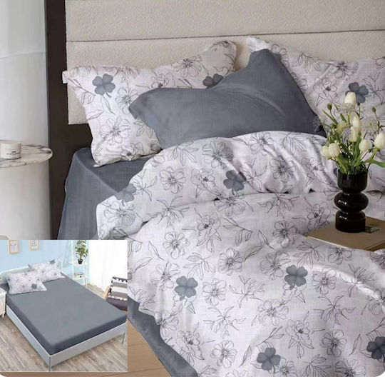 Set Huse Pentru Pilote 200x230cm Dublu Cu 4 Fețe De Pernă Și 1 Cearceaf Gri