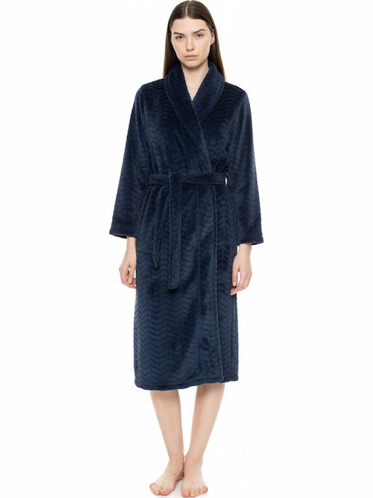 Pink Label Winter Women's Fleece Robe Yacht Blue
