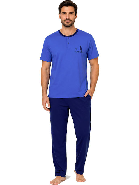 Cool Sommer Herrenpyjama Blau