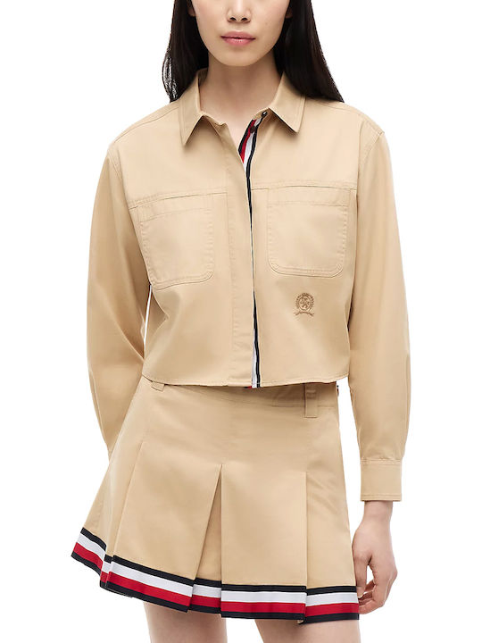 Tommy Hilfiger Cămașă Denim De Damă Cu Mâneci Lungi Bej