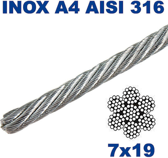 M8036-4-6 Stainless Steel Wire Rope Ø6mm Inox A4-aisi 316 1 Meter