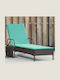 Rattan Deckchair with Pillow & Wheels Black 161x61x87cm