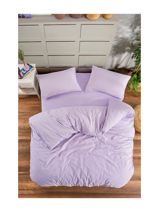 Rebeka Home Подредба Плик За Завивка 100% Памук 200x220см Двойна с 2 Калъфки За Възглавници и 1 Чаршаф Лилав