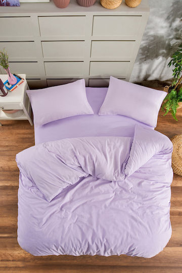 Rebeka Home Σετ Παπλωματοθήκη Βαμβακερή 200x220cm Διπλή με 2 Μαξιλαροθήκες & 1 Σεντόνι Purple