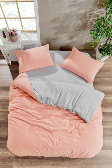 Rebeka Home Set Cotton Duvet Cover 200x220cm Double with 2 Pillowcases and 1 Bed Sheet Peach Gray