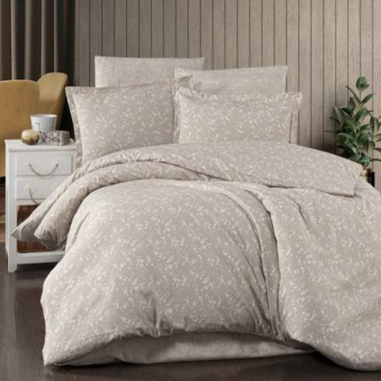 MayHome Super-Double Bed Sheets Set with Rubber Hugger 160x200+30cm Beige 4 Pieces