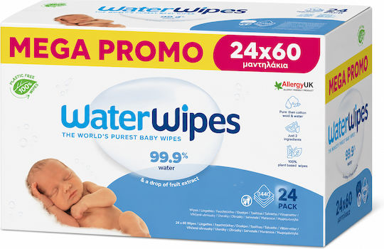 WaterWipes Хипоалергенни Бебешки Кърпички 99.9% Вода Без Парабени и Аромат 24x60 Бройки