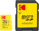 Κάρτα Μνήμης Microsdhc Kodak Premium Performance 16gb Κλάση 10 Uhs-1 U1 Προσαρμογέα Ekmsdm16ghc10j6