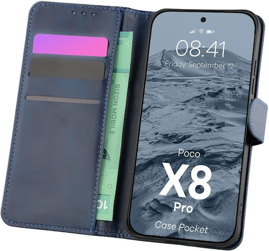 Bizon Book Din Piele Artificială / Silicon Albastru Marin Poco X8 Pro