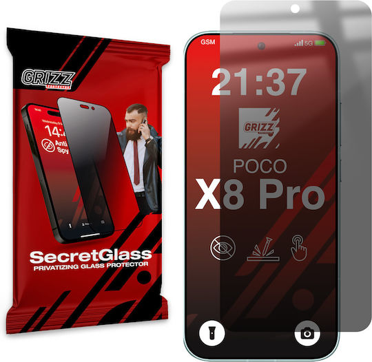 Grizzglass Secretglass Privacy Hybrid Glass Screen Protector Compatible Xiaomi Poco X8 Pro Black