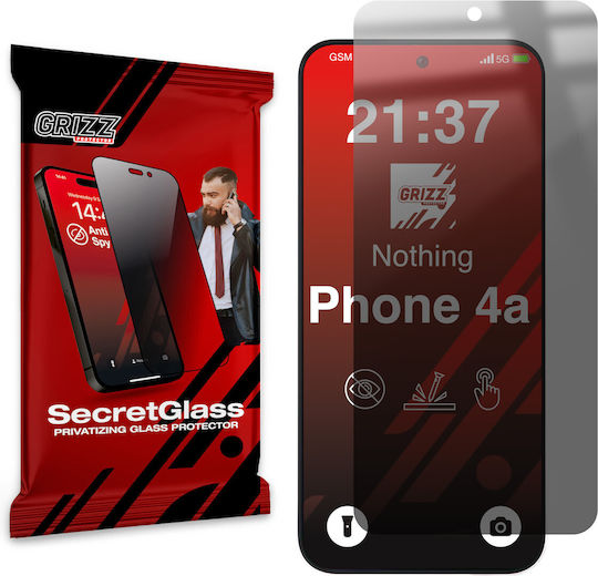Grizzglass Secretglass Privacy Hybrid Glass Screen Protector Compatible Nothing Phone 4a Black